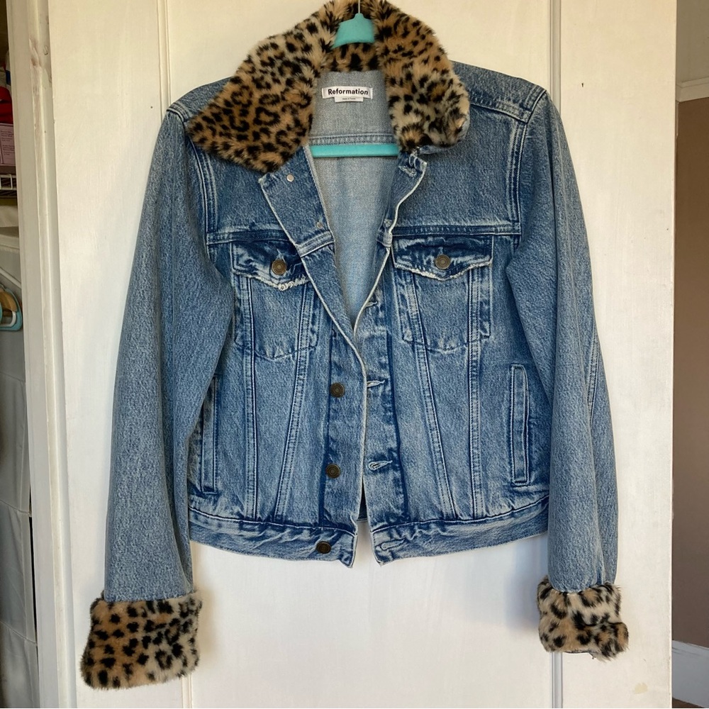 Reformation Denim Jacket with Faux Fur Trim